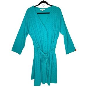 Dreams & Co. Robe Women's Plus‎ Size 14/16 Medium 100% Cotton Eyelet Aqua Teal